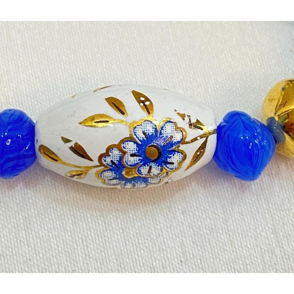 Stretch Bracelet And Earrings Set Deep Blue And White Floral Cloisonne Beads - Picture 5 of 10